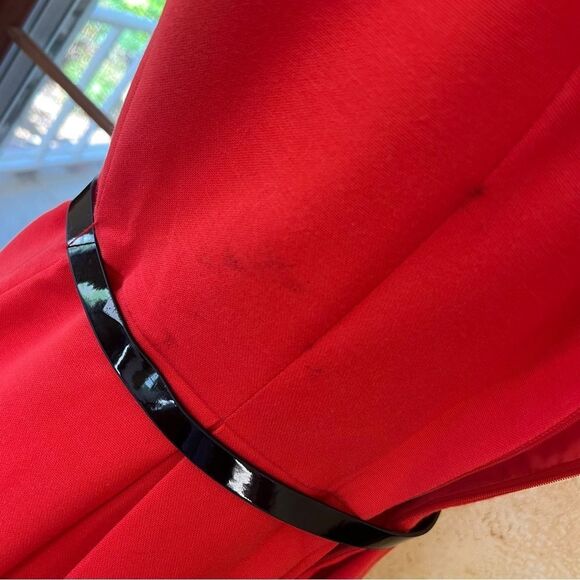 Liz Claiborne Color Block Orange, White Black Sleeveless Belted Dress Size 14P - Picture 6 of 8